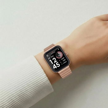 Relógio Smartwatch Technos Connect Max Digital Rosé Quadrado Troca de Pulseira Inteligente Aço Inoxidável á Prova D'água TMAXAJ/7T