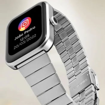 Relógio Smartwatch Technos Connect Max Feminino Prateado Quadrado Troca de Pulseira Inteligente Á Prova D'água TMAXAK/7K