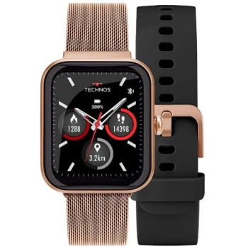 Relógio Smartwatch Technos Connect Max Feminino Rose Quadrado Troca de Pulseira Inteligente Á Prova D'água TMAXAC/5J