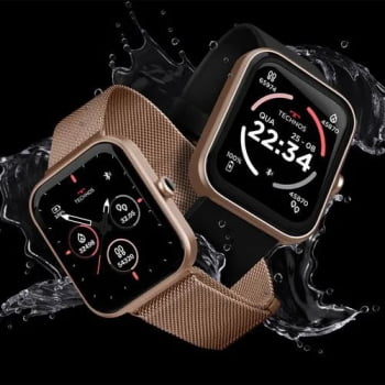 Relógio Smartwatch Technos Connect Max Feminino Rose Quadrado Troca de Pulseira Inteligente Á Prova D'água TMAXAC/5J