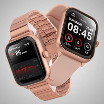 Relógio Smartwatch Technos Connect Max Pro Digital Rosé Quadrado Troca de Pulseira Inteligente Aço Inoxidável á Prova D'água TMAXPAC/9J