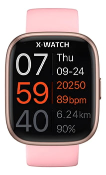 Relógio Smartwatch X-Watch Feminino Rosa Esportivo Inteligente Pulseira de Silicone Á Prova d'água XSWUQPI006A