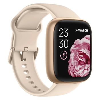 Relógio Smartwatch X-Watch Prisma Feminino Rosé Esportivo Inteligente Pulseira de Silicone Á Prova d'água XSWUQPI0110A