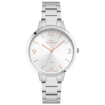 Relógio Technos Elegance Dress Feminino Prateado Mostrador Prateado Maquinário Japonês Aço Inoxidável Á Prova d'água 2035NBD/1K