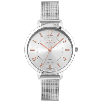 Relógio Technos Elegance Dress Feminino Prateado Mostrador Prateado Maquinário Japonês Aço Inoxidável Á Prova d'água 2035NBX/1K