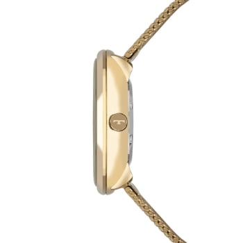 Relógio Technos Fashion Brilho Dourado Feminino Visor Champanhe com Cristal Pulseira Mesh Texturizada Milanesa Aço Inoxidável á Prova d´água 2035NAW/1D