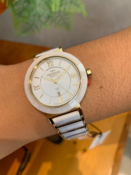 Relógio Technos Feminino Cerâmica Dourado Aço Inox Safira calendário 2015CE/4B