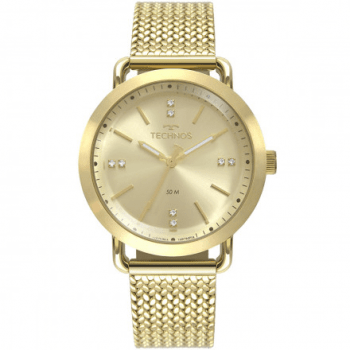 Relógio Technos Feminino Dourado Aço Inox Milanese com Pedras 2036MMC/4X