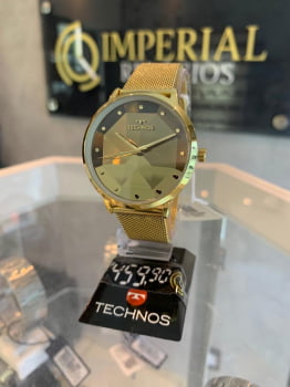 Relógio Technos Feminino Dourado Espelhado Com Pulseira Milanesa 203AAG/1D