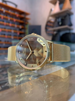 Relógio Technos Feminino Dourado Espelhado Com Pulseira Milanesa 203AAG/1D