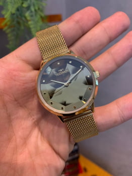 Relógio Technos Feminino Dourado Espelhado Com Pulseira Milanesa 203AAG/1D
