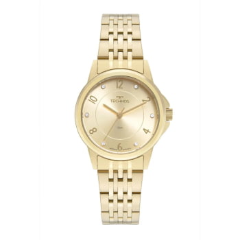 Relógio Technos Feminino Dourado Minimalista Visor Champanhe com Cristais Maquinário Japonês Aço Inoxidável Á Prova d'água 2035MXC/1X