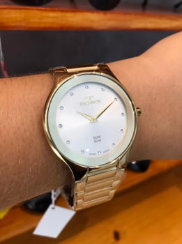 Relógio Technos Feminino Pedras Espelhado Dourado Slim 1L22EN/4K