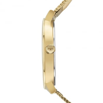 Relógio Technos Feminino Dourado Slim Aço Inox com Vidro de Cristal Safira Pulseira Milanese Á Prova d'água 1L22WM/1X