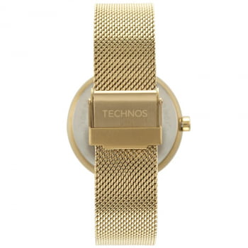 Relógio Technos Feminino Dourado Slim Aço Inox com Vidro de Cristal Safira Pulseira Milanese Á Prova d'água 1L22WM/1X