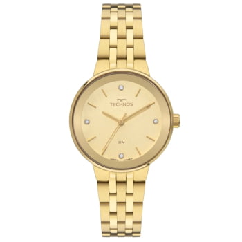Relógio Technos Feminino Dourado Visor Champanhe Maquinário Japonês Aço Inoxidável Á Prova d'água 2035NFM/1X