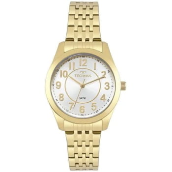 Relógio Technos Feminino Boutique Dourado Visor Prata Todo Numerado Maquinário Japonês Aço Inoxidável Á Prova D'água 2035MJDS/4K