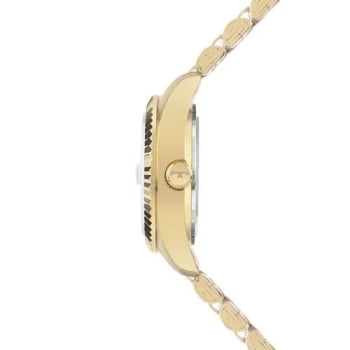 Relógio Technos Feminino Dourado Visor Prateado com Cristais Calendário Caixa Serrilhada Pequeno Maquinário Japonês Aço Inoxidável Á Prova d'água 2015CEL/1K