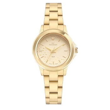 Relógio Technos Feminino Fashion Dourado Mostrador Champanhe com Corações Aço Inoxidável á Prova D'água 2036NBJ/1X