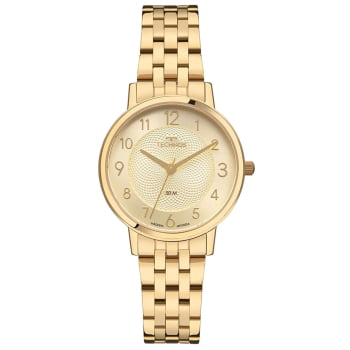 Relógio Technos Feminino Fashion Dourado Mostrador Champanhe Texturizado com Numeração Completa Aço Inoxidável á Prova D'água 2035NEV/1D
