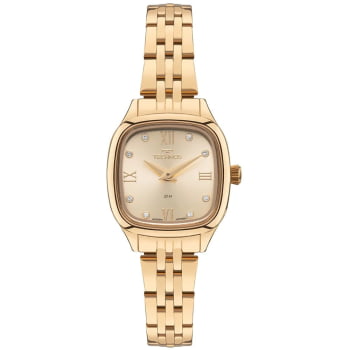 Relógio Technos Feminino Mini Dourado Minimalista Quadrado Visor Champanhe com Cristais Maquinário Japonês Aço Inoxidável 2025LUP/1X