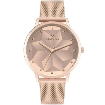 Relógio Technos Feminino Rosé Espelhado Com Pulseira Milanesa 203AAH/1J