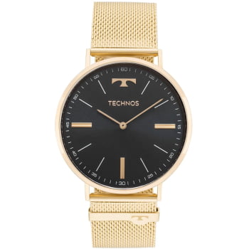 Relógio Technos Slim Dourado Minimalista Visor Preto com Vidro Safira Pulseira Milanesa Maquinário Japonês Aço Inoxidável Á Prova d'água 2025LTJS/4P Relógio Technos Slim Dourado Minimalista Visor Preto com Vidro Safira Pulseira Milanesa Maquinário Japonês Aço Inoxidável Á Prova d'água 2025LTJS/4P
