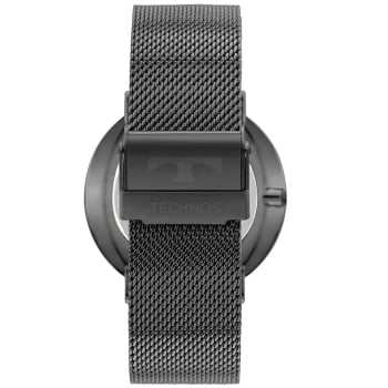 Relógio Technos Slim Grafite Minimalista Vidro Safira Visor Azul Pulseira Milanese Maquinário Japonês Aço Inoxidável Á Prova d'água 2025LUA/1A