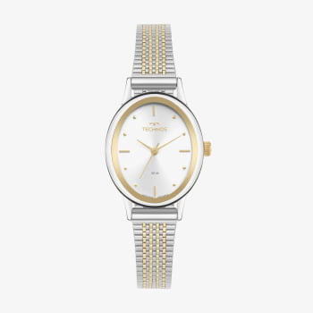 Relógio Technos Style Feminino Bicolor Minimalista Visor Prata Maquinário Japonês Aço Inoxidável Á Prova d'água 2035MZE/1K Relógio Technos Style Feminino Bicolor Minimalista Visor Prata Maquinário Japonês Aço Inoxidável Á Prova d'água 2035MZE/1K
