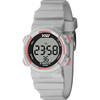 Relógio X-Watch Feminino Digital Cinza com Detalhes Rosa em Poliuretano e Pulseira em Silicone Pequeno Á Prova d'água XKPPD098