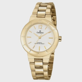 Kit Relógio Champion Feminino Dourado á Prova D'água CN28348D