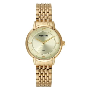 Relógio Mondaine Feminino Dourado Clássico  Á Prova d'água 32706LPMVDE1
