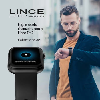 Relógio Smartwatch Lince Fit 2 Preto Esportivo inteligente troca pulseira a prova d'água LSWUQPM002 