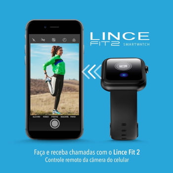 Relógio Smartwatch Lince Fit 2 Preto Esportivo inteligente troca pulseira a prova d'água LSWUQPM002 