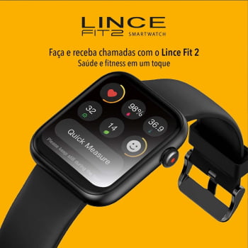 Relógio Smartwatch Lince Fit 2 Preto Esportivo inteligente troca pulseira a prova d'água LSWUQPM002 