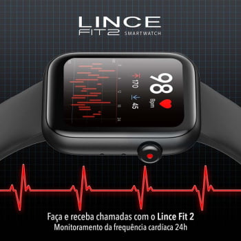 Relógio Smartwatch Lince Fit 2 Preto Esportivo inteligente troca pulseira a prova d'água LSWUQPM002 