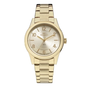 Relógio Technos Feminino Dourado Visor Champanhe Maquinário Japonês Aço Inoxidável Á Prova d'água 2035MFTS/4X