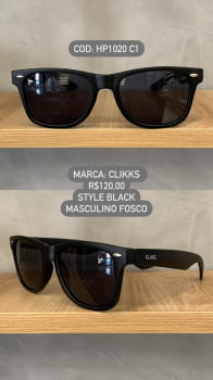 Óculos de Sol Clikks Masculino Preto Fosco Style com Lente Preta em Acetato HP1020 C1