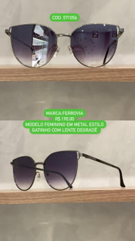 Óculos de Sol Ferrovia Feminino Estilo Gatinho com armação Chumbo em Metal Lente Degrade 571056