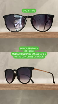 Óculos de Sol Ferrovia Feminino Redondo Preto Acetato e Metal Com Lente Degrade 571072