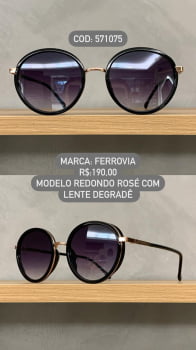 Óculos de Sol Ferrovia Feminino Rose Redondo com Lente Degrade em Metal 571075