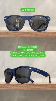 Óculos de Sol Ferrovia Masculino Azul Fosco Quadrado com Lente Preta Acetato Flexível Polarizada 453089