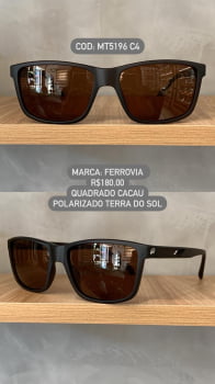 Óculos de Sol Ferrovia Masculino Cacau Fosco Quadrado com Lente Marrom Terra do Sol Polarizado em Acetato MT5196 C4