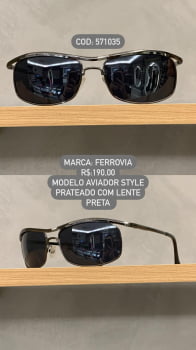 Óculos de Sol Ferrovia Masculino Preto Esmaltado com Ponte Alta Lente Preta Metal 571035