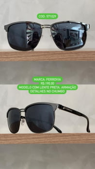 Óculos de Sol Ferrovia Masculino Armação detalhes no chumbo Esmaltado Style Quadrado Metal e Acetato com Lente Preta 571029