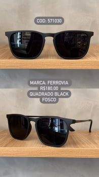 Óculos de Sol Ferrovia Masculino Preto Fosco Quadrado com Lente Preta em Acetato 571030