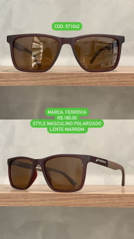 Óculos de Sol Ferrovia Masculino Marrom Fosco com detalhe cinza Style Quadrado Acetato Lente marrom Polarizado 571042