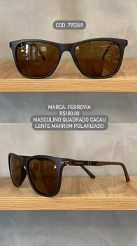 Óculos de Sol Ferrovia Masculino Cacau Quadrado Lente Marrom em Acetato Polarizado 790249