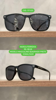 Óculos de Sol Ferrovia Masculino Preto Esmaltado Quadrado com Lente Preta Acetato 571033