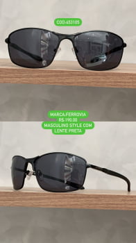 Óculos de Sol Ferrovia Masculino Metal Preto com Lente Preta 453105